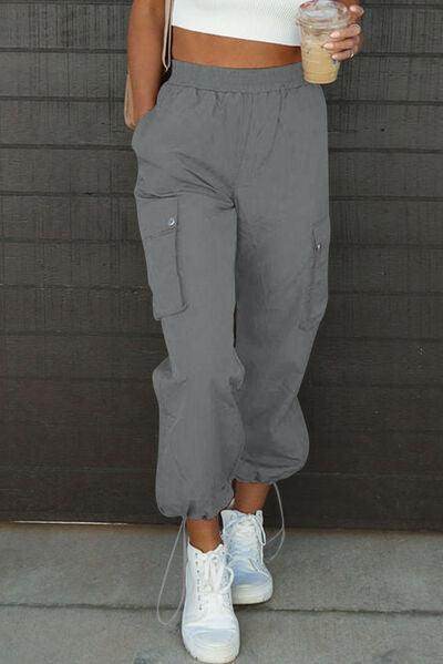 Drawstring Elastic Waist Pants with Pockets for Women