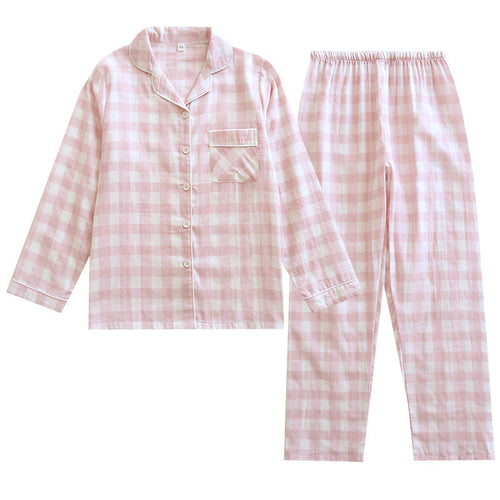 Couple's Cotton Long-sleeved Pajamas Spring And Autumn Large Size Thin Loungewear Suit