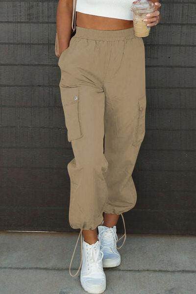 Drawstring Elastic Waist Pants with Pockets for Women