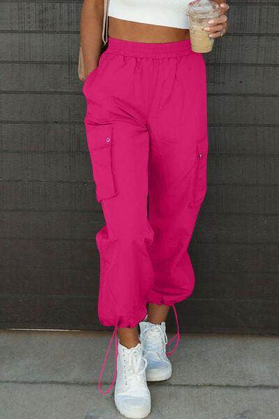 Drawstring Elastic Waist Pants with Pockets for Women