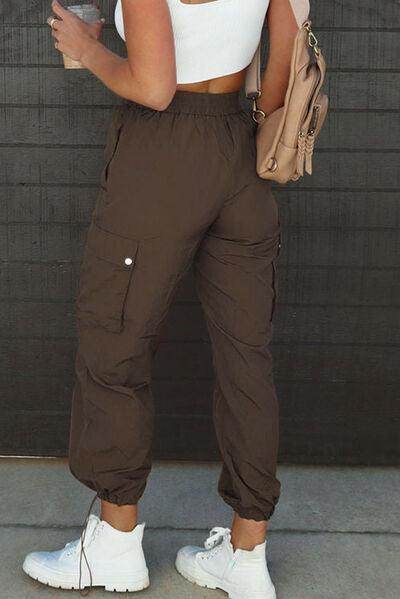 Drawstring Elastic Waist Pants with Pockets for Women