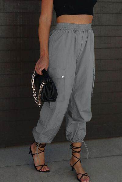 Drawstring Elastic Waist Pants with Pockets for Women