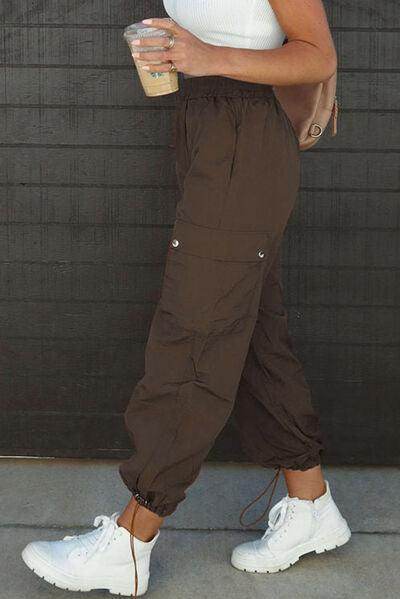 Drawstring Elastic Waist Pants with Pockets for Women