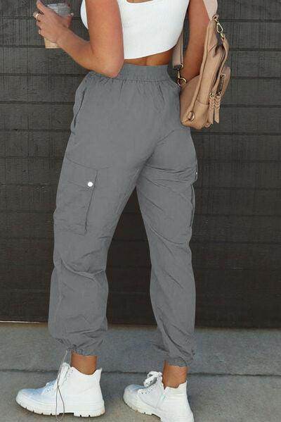 Drawstring Elastic Waist Pants with Pockets for Women