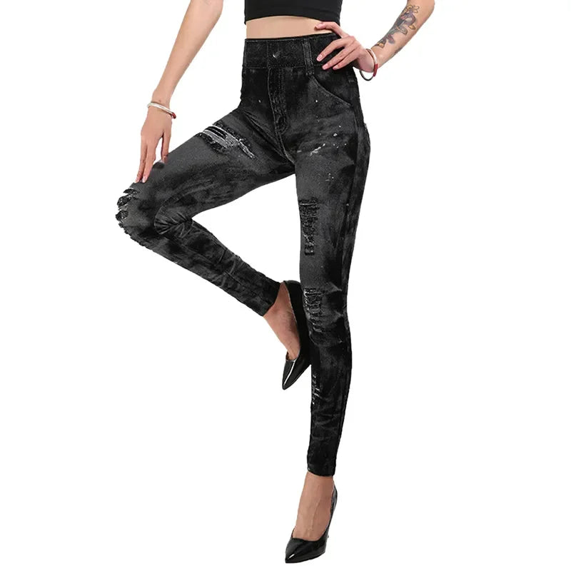 Women's Faux Denim Stretch Leggings