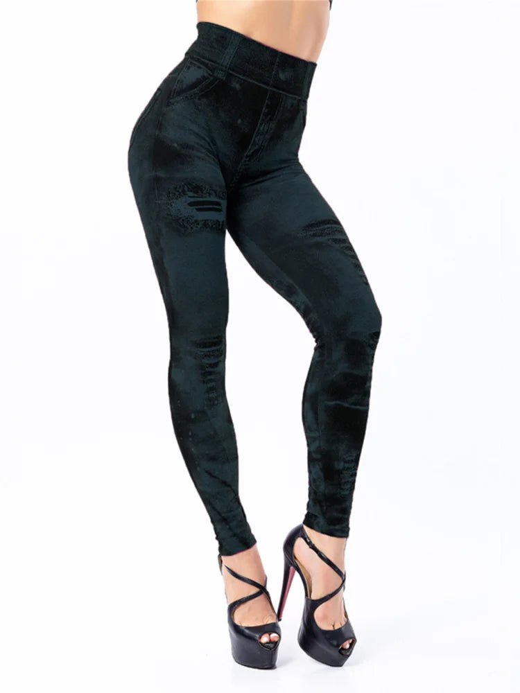 Women's Faux Denim Stretch Leggings
