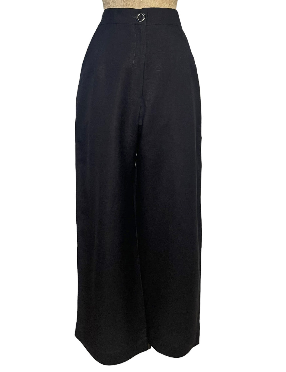 Scout 1940s Solid Black Cotton Linen Wide Leg Trouser