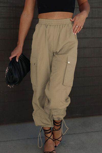 Drawstring Elastic Waist Pants with Pockets for Women