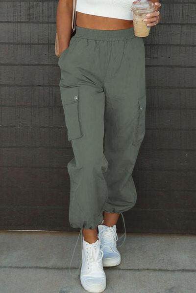 Drawstring Elastic Waist Pants with Pockets for Women