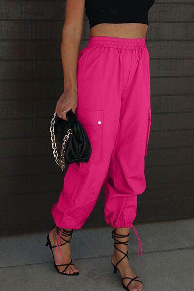 Drawstring Elastic Waist Pants with Pockets for Women