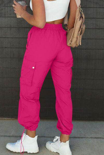 Drawstring Elastic Waist Pants with Pockets for Women