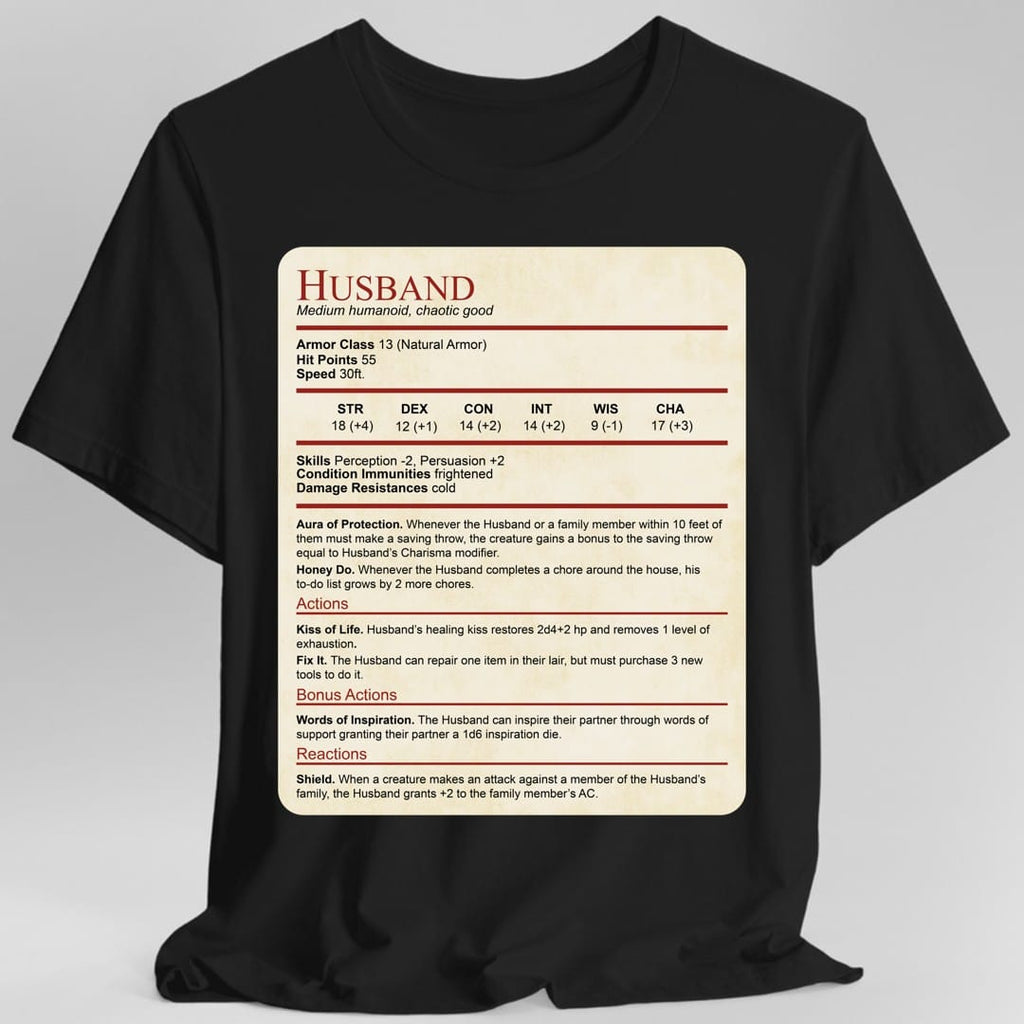 D&D Husband Stat Block T-Shirt