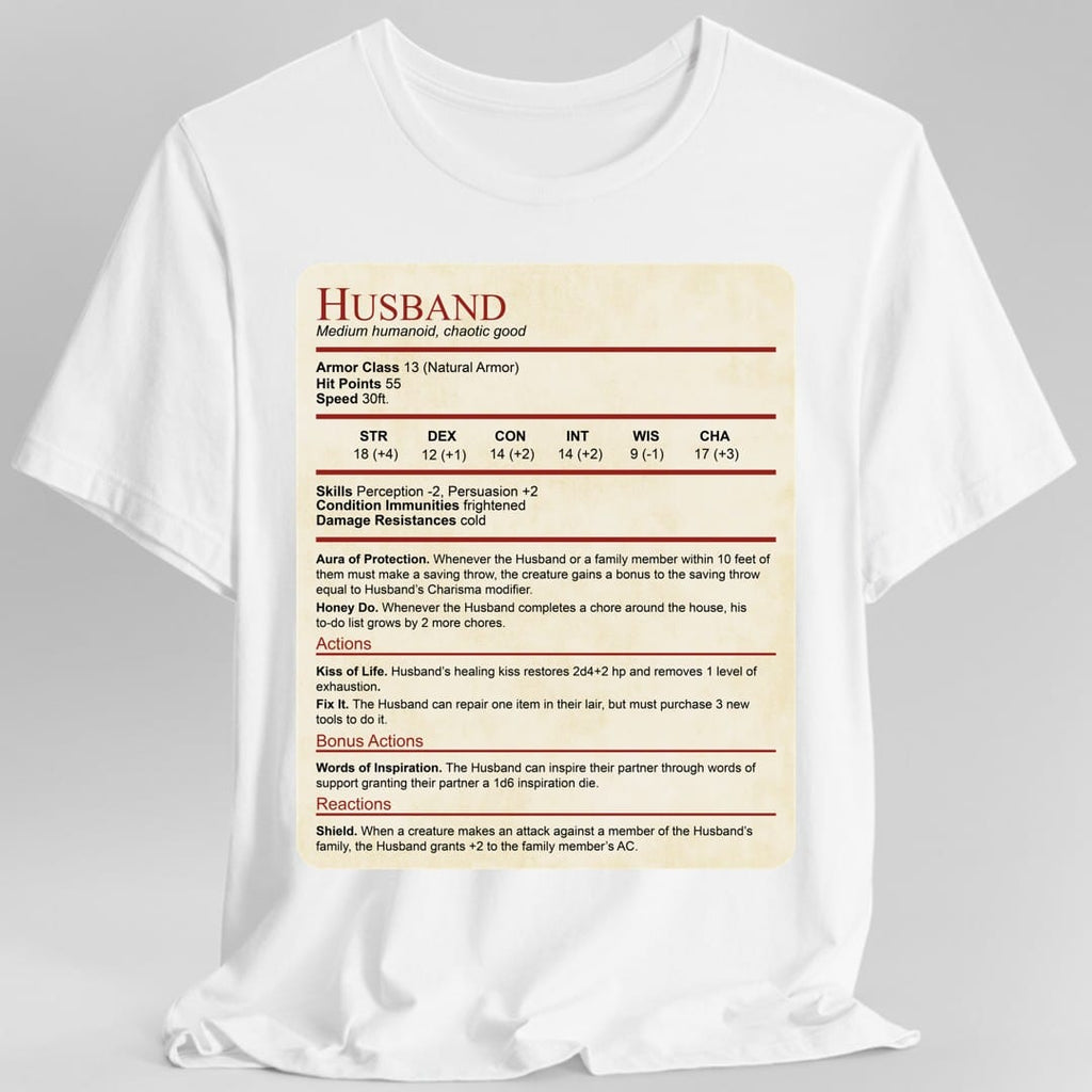 D&D Husband Stat Block T-Shirt