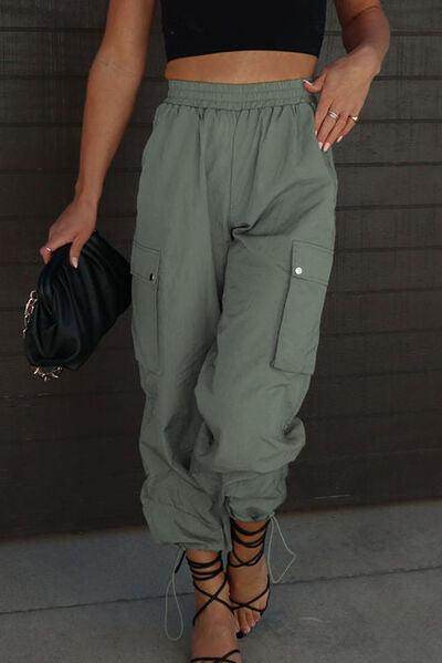 Drawstring Elastic Waist Pants with Pockets for Women