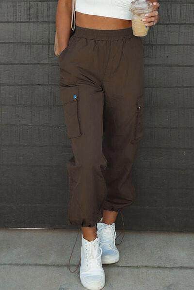 Drawstring Elastic Waist Pants with Pockets for Women