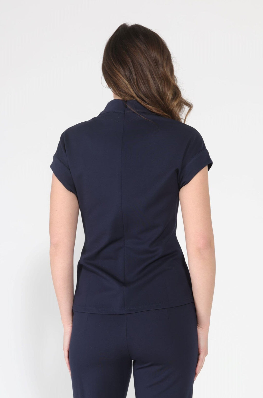 Gracia Fashion Women's High neck tie detail short sleeve solid top